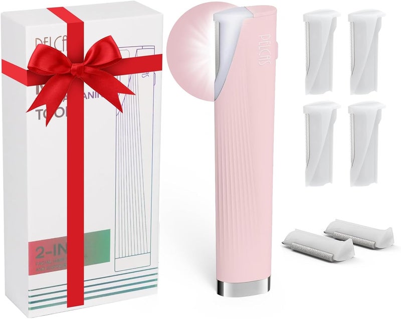 PELCAS Electric Dermaplaning Tool Kit for Women Face with LED Light, Facial Mini Dermaplaning Razor with 6 Blades, 3 Speeds 2 in 1 Facial Peach Fuzz Hair & Exfoliation Removal System at Home BV18-712 - Image 1
